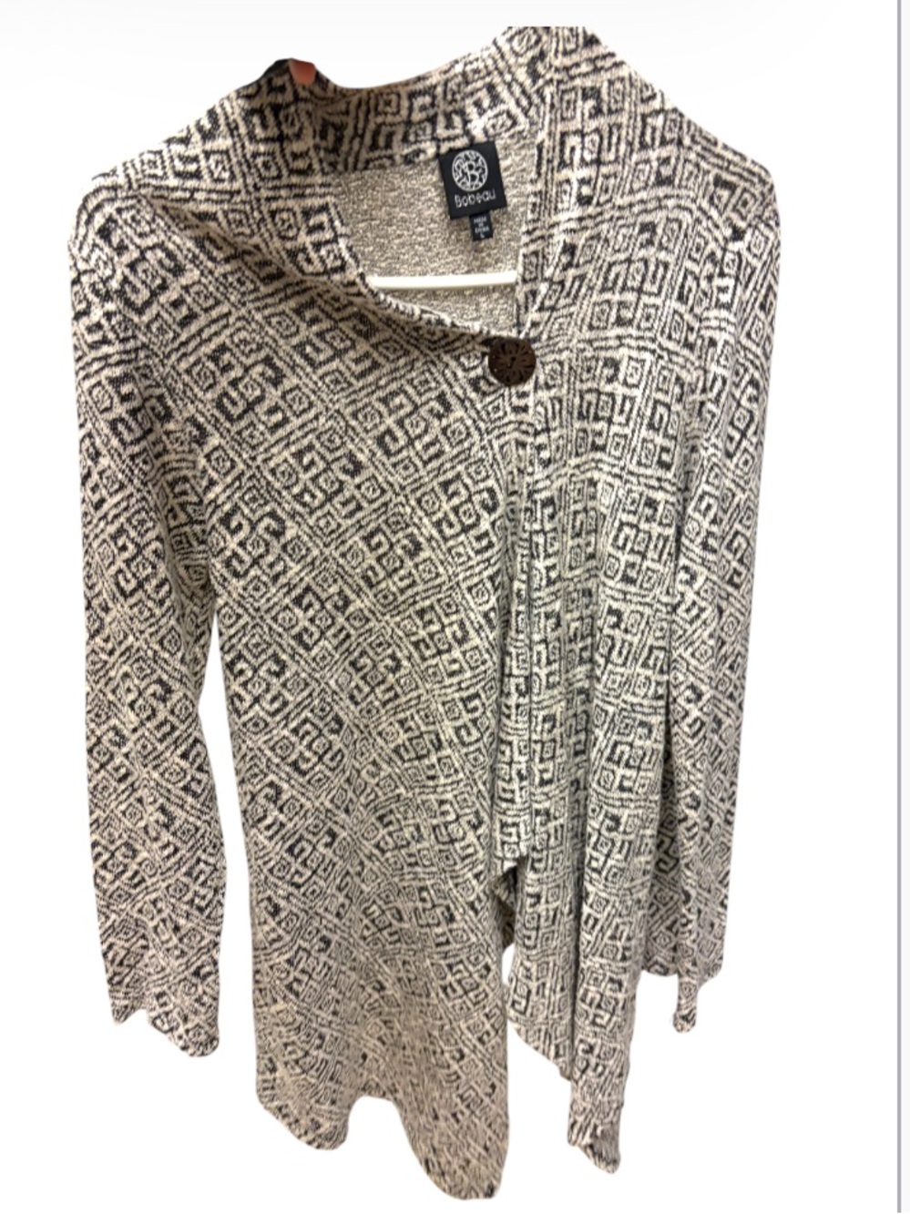 Bobeou Cream and grey asymmetrical Geometric Open Front Cardigan